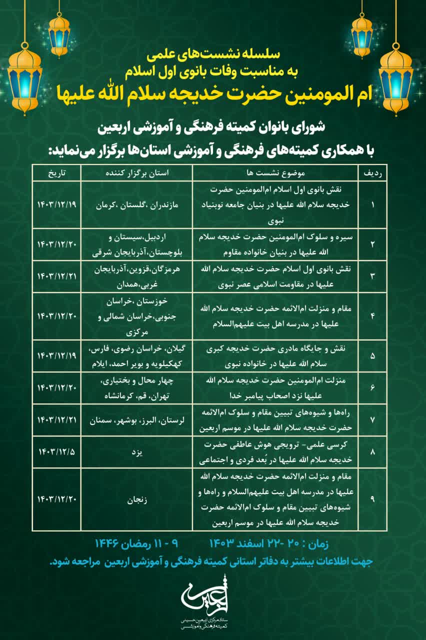 برگزاری نشست‌های علمی همزمان با سالگرد وفات حضرت خدیجه (س)